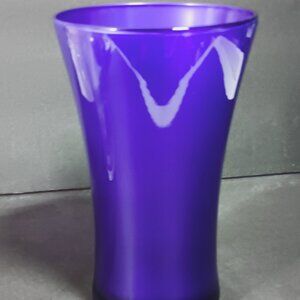 Hand Blown Purple Art Glass -Vase Clear Base Opaque Flower Vase Heavy 9" VTG